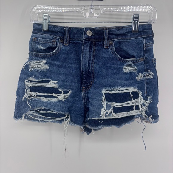 American Eagle Mom Jean Shorts Ripped Distressed Dark Wash Denim Women's - Picture 1 of 7
